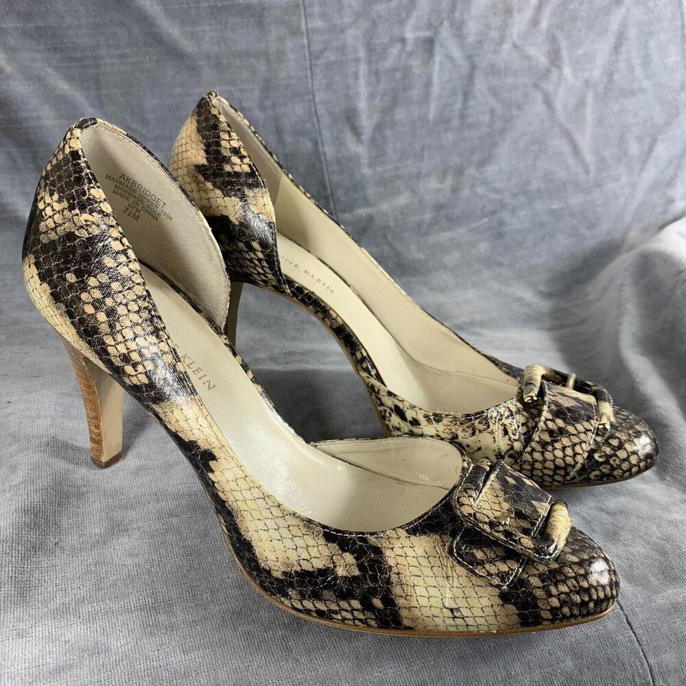 Anne Klein Womens Faux Snakeskin D’Orsay Pointed Toe Heels Shoes Size 7.5M​
